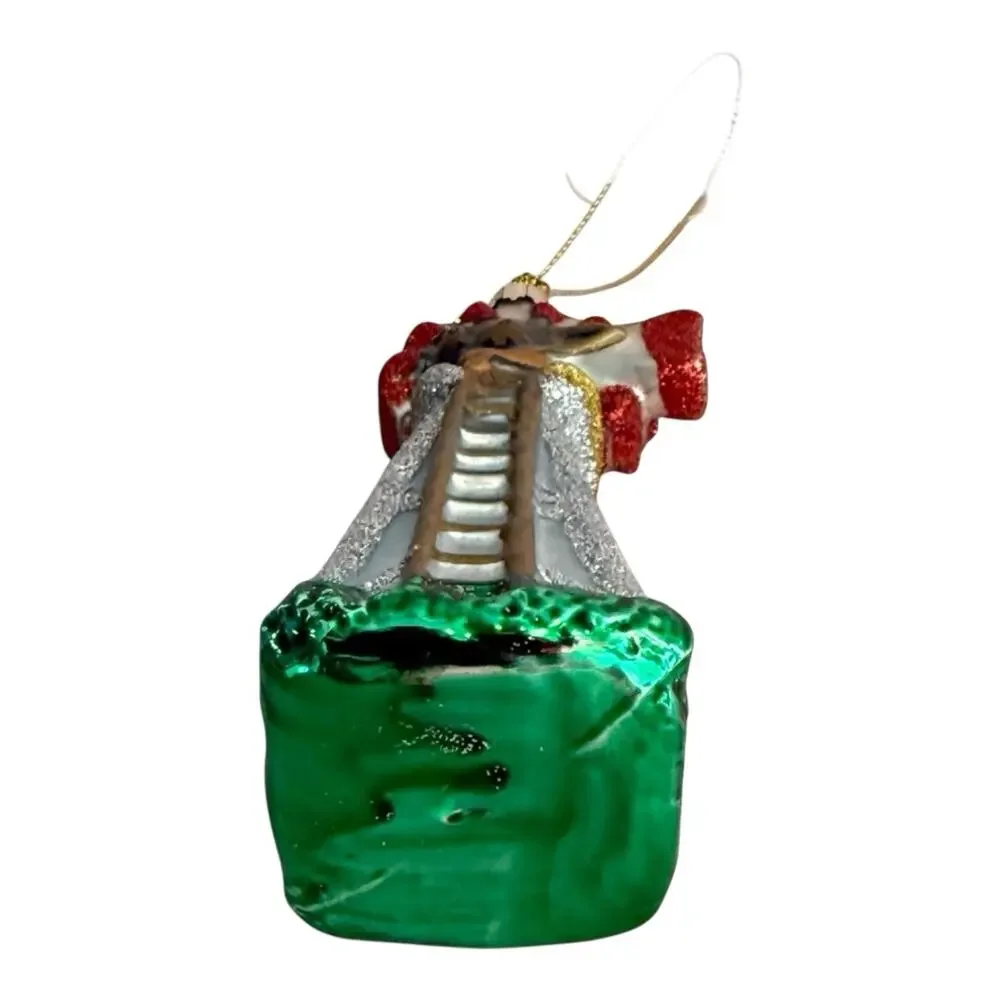 Farm Windmill Rustic Midwest‎ Glass Christmas Ornament Red Green White EUC